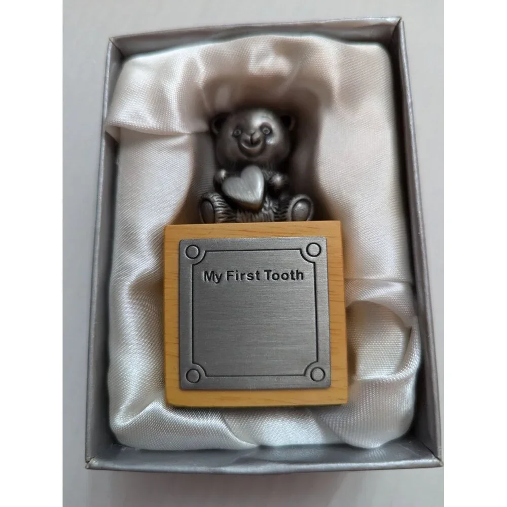 My First Tooth Pewter Bear ceramic‎ porcelian 23416 trinket box 3 in